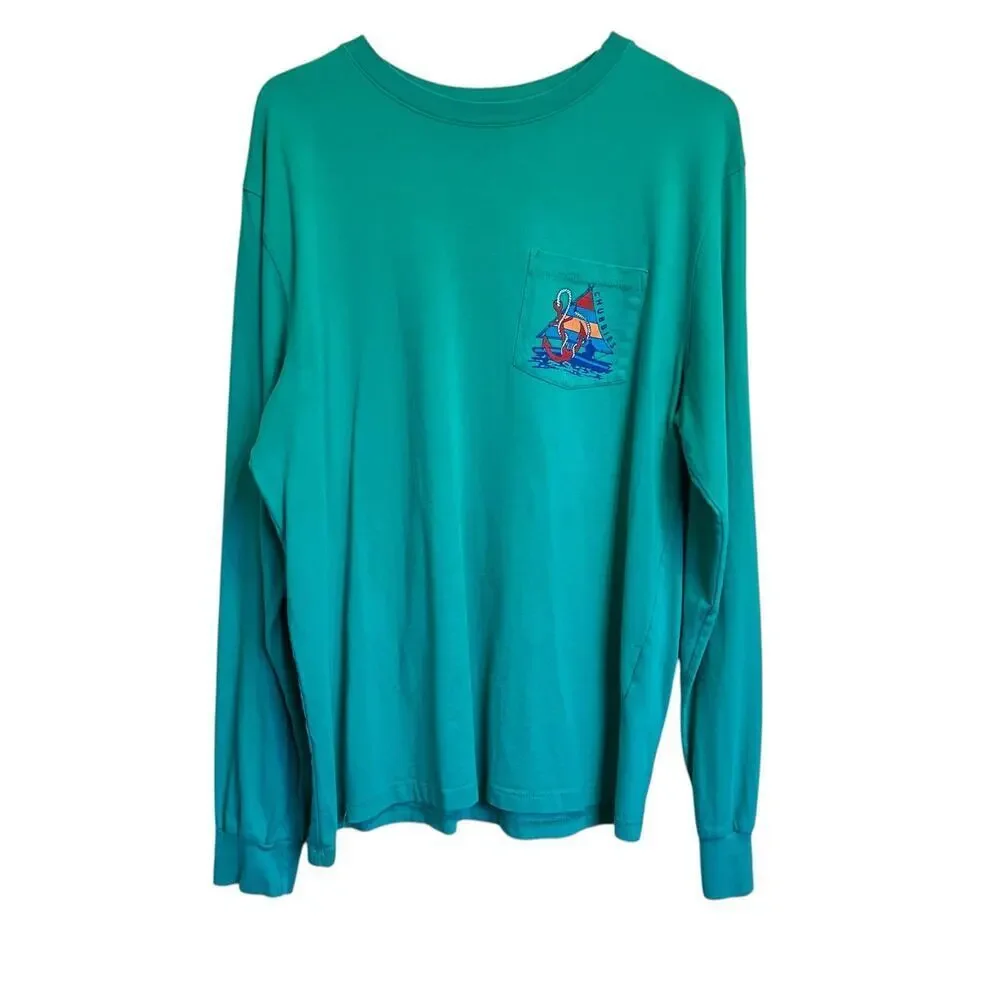 CHUBBIES Long Sleeve Tee Shirt 100% Cotton in Teale Green Men's Size Large - Picture 2 of 7
